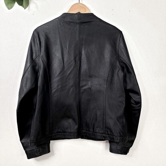 90s Y2K Black Leather Racing Women Jacket 12 L Modern Sleek Minimalist Classic - Picture 6 of 8
